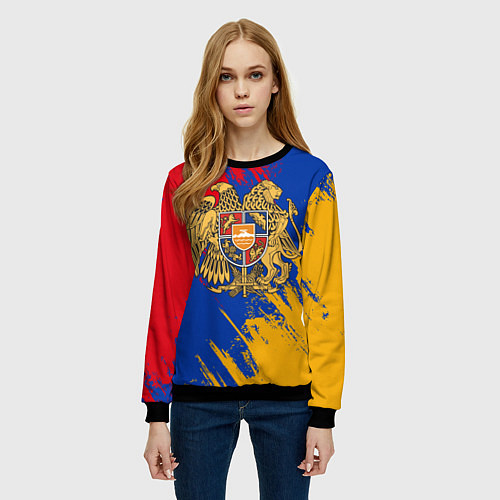 Женский свитшот Герб и флаг Армении / 3D-Черный – фото 3