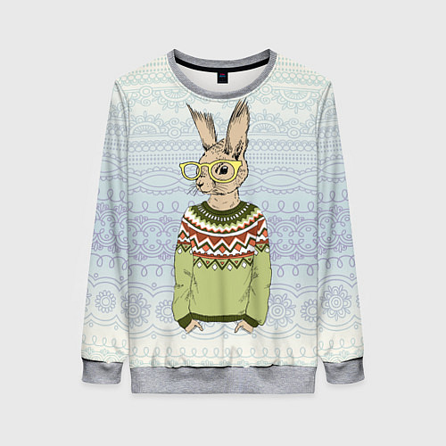 Женский свитшот Кролик хипстер / 3D-Меланж – фото 1