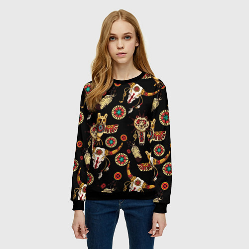 Женский свитшот Индейские культовые символы / 3D-Черный – фото 3