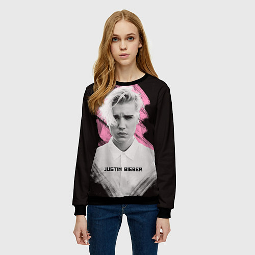 Женский свитшот Justin Bieber: Pink Splash / 3D-Черный – фото 3