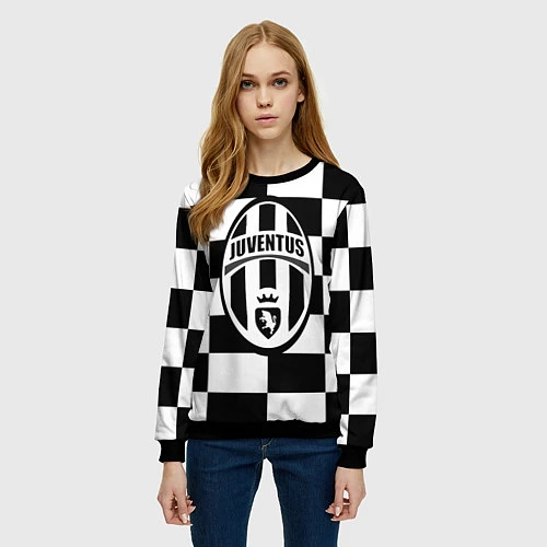 Женский свитшот FC Juventus: W&B Grid / 3D-Черный – фото 3