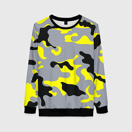 Женский свитшот Yellow & Grey Camouflage / 3D-Черный – фото 1