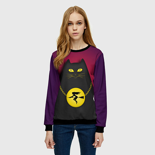 Женский свитшот Кот Бегемот / 3D-Черный – фото 3