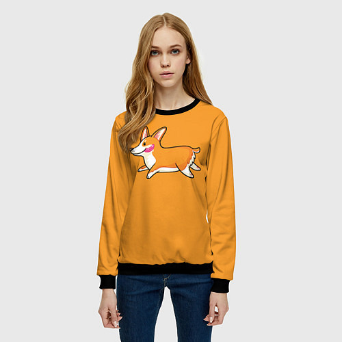 Женский свитшот Бегущий корги / 3D-Черный – фото 3