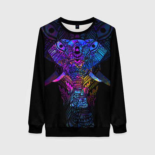 Женский свитшот Слон орнамент / 3D-Черный – фото 1