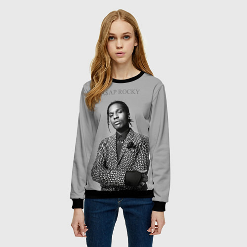 Женский свитшот ASAP Rocky: Grey Fashion / 3D-Черный – фото 3