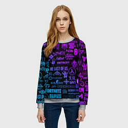 Свитшот женский Неоновые лого игр, цвет: 3D-меланж — фото 2