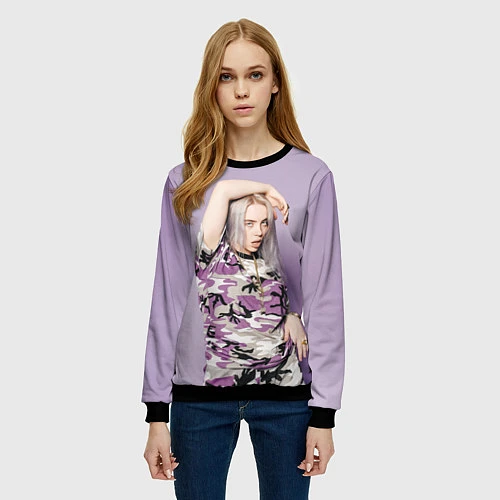 Женский свитшот Billie Eilish: Violet Camo / 3D-Черный – фото 3