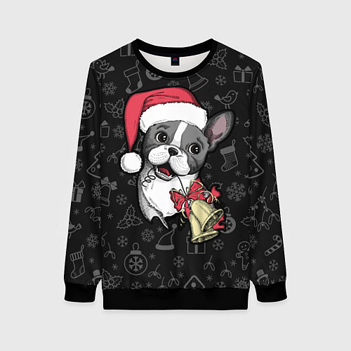Женский свитшот Merry Christmas - french bulldog / 3D-Черный – фото 1