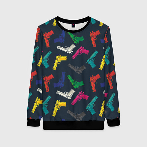 Женский свитшот Разноцветные пистолеты / 3D-Черный – фото 1
