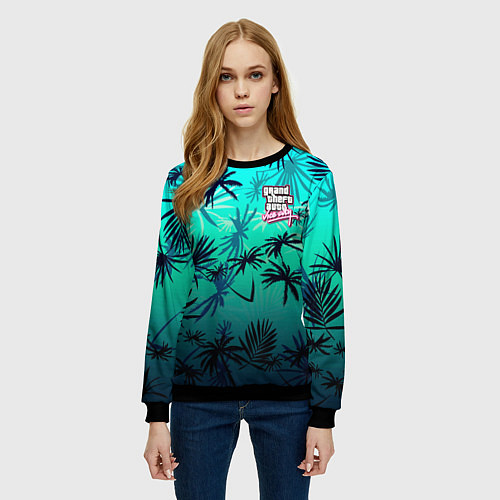 Женский свитшот GTA пальмы / 3D-Черный – фото 3