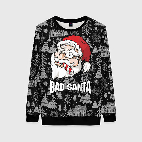 Женский свитшот Плохой Санта с конфетой / 3D-Черный – фото 1