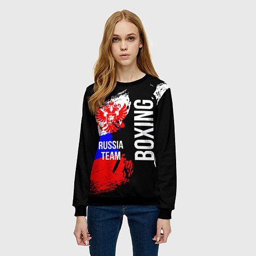 Женский свитшот Boxing Russia Team и герб РФ / 3D-Черный – фото 3