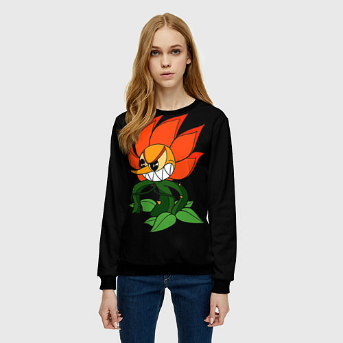 Женский свитшот Cuphead - Кэгни Гвоздика / 3D-Черный – фото 3