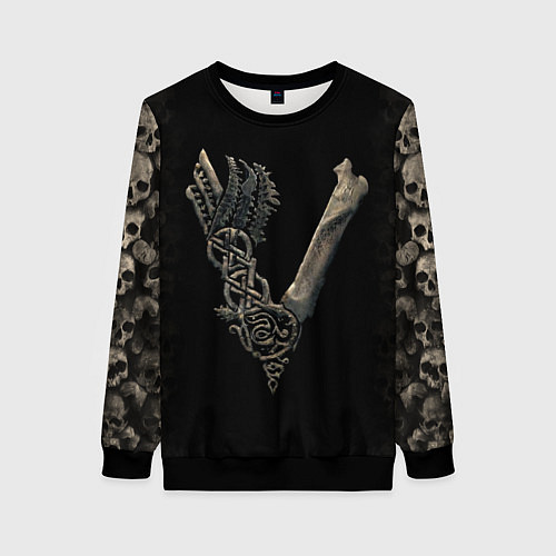 Женский свитшот Vikings bones logo / 3D-Черный – фото 1