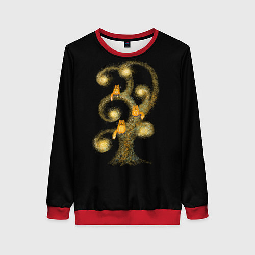 Женский свитшот Коты на дереве / 3D-Красный – фото 1