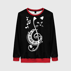 Свитшот женский Музыкальный кот, цвет: 3D-красный