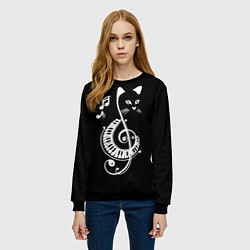 Свитшот женский Музыкальный кот, цвет: 3D-черный — фото 2