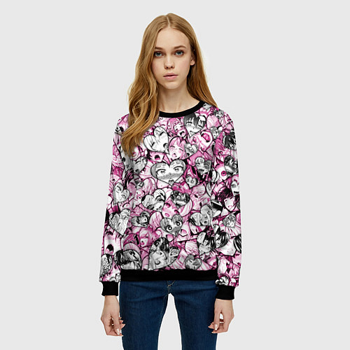 Женский свитшот Ahegao валентинки / 3D-Черный – фото 3