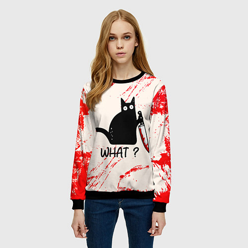Женский свитшот What cat / 3D-Черный – фото 3