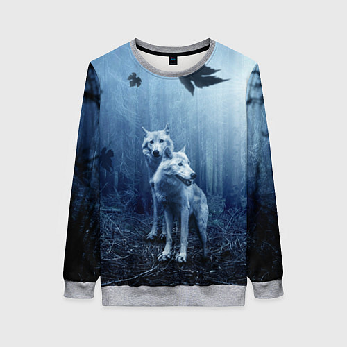 Женский свитшот Волки в тёмном лесу / 3D-Меланж – фото 1