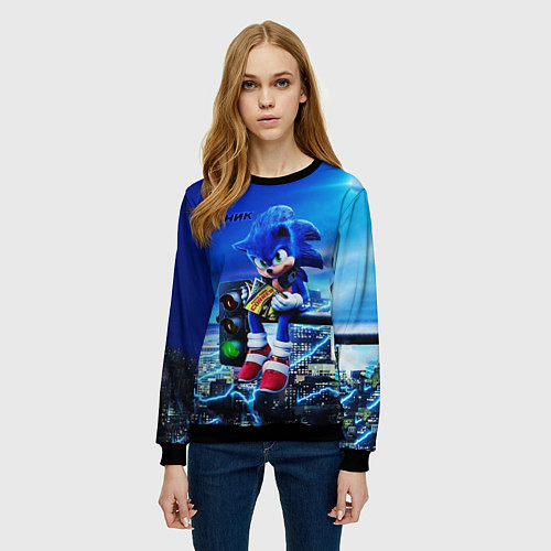 Женский свитшот SONIC / 3D-Черный – фото 3
