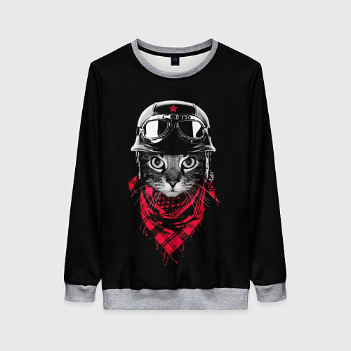 Женский свитшот КОТИК В ШЛЕМЕ / 3D-Меланж – фото 1