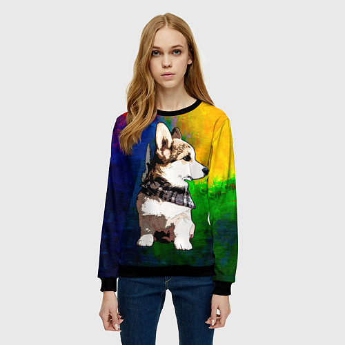 Женский свитшот Корги / 3D-Черный – фото 3