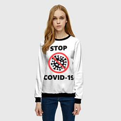 Свитшот женский STOP COVID-19, цвет: 3D-черный — фото 2