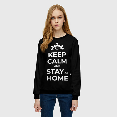 Женский свитшот Keep calm and stay at home / 3D-Черный – фото 3