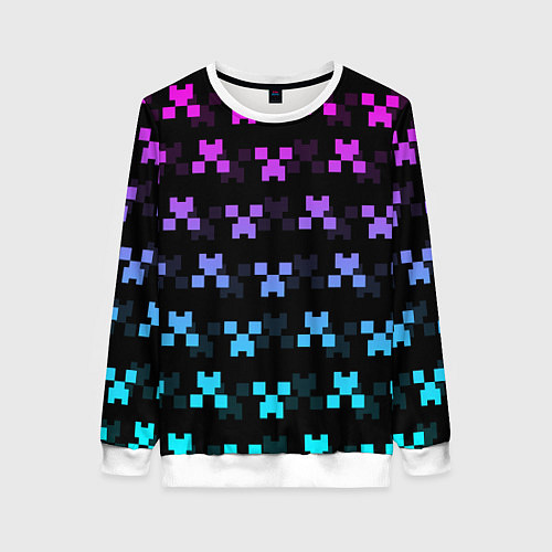 Женский свитшот MINECRAFT CREEPER NEON / 3D-Белый – фото 1