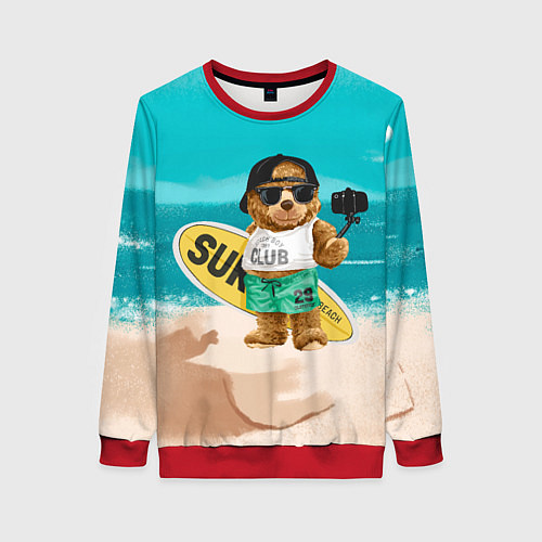 Женский свитшот Медвежонок серфер / 3D-Красный – фото 1