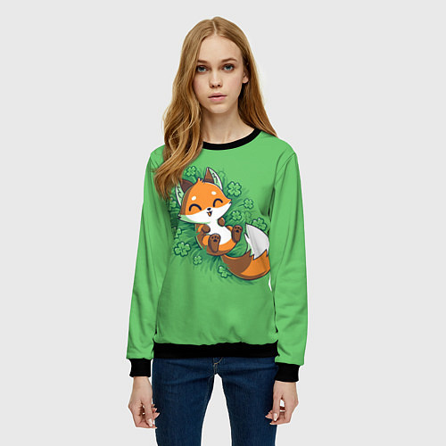 Женский свитшот Удачливый лис / 3D-Черный – фото 3