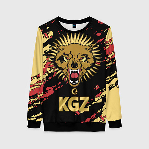 Женский свитшот Киргизия - агрессивный волк / 3D-Черный – фото 1