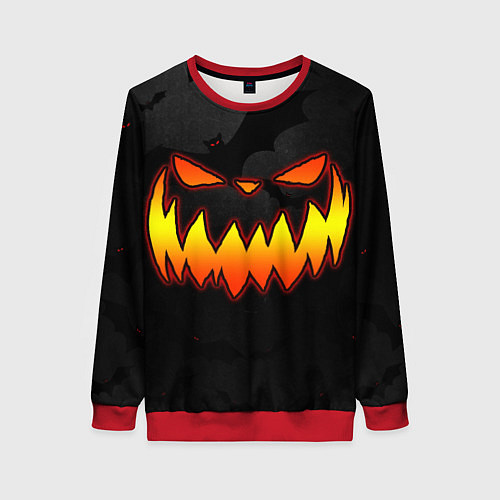 Женский свитшот Pumpkin smile and bats / 3D-Красный – фото 1