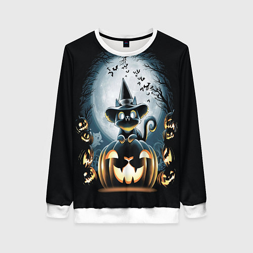 Женский свитшот Хэллоуин Кот / 3D-Белый – фото 1