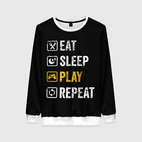 Женский свитшот Eat Sleep Play Repeat / 3D-Белый – фото 1