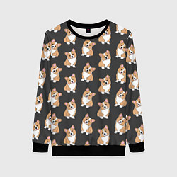 Свитшот женский Корги малыши, цвет: 3D-черный