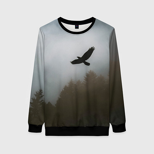 Женский свитшот Орёл над лесом / 3D-Черный – фото 1