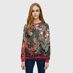Свитшот женский Самурай Якудза, драконы, цвет: 3D-красный — фото 2