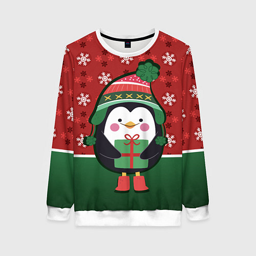 Женский свитшот Пингвин Новый год / 3D-Белый – фото 1