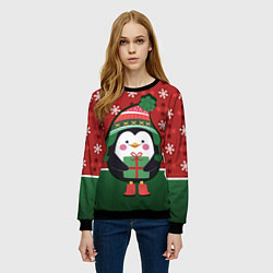 Свитшот женский Пингвин Новый год, цвет: 3D-черный — фото 2