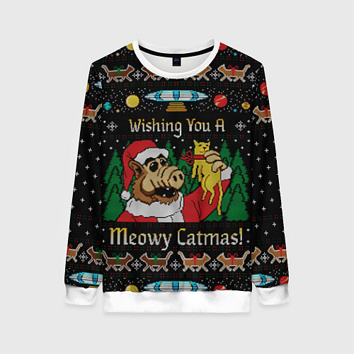 Женский свитшот Wishing you a meowy catmas / 3D-Белый – фото 1