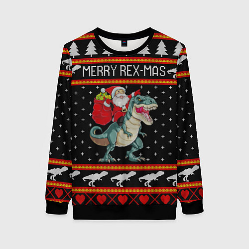 Женский свитшот Merry Rex-mas / 3D-Черный – фото 1