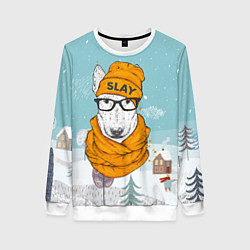 Свитшот женский Бультерьер, цвет: 3D-белый