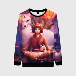 Свитшот женский Девушка-лиса, цвет: 3D-черный