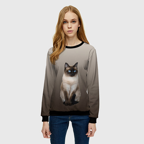 Женский свитшот Сиамский кот голубые глаза / 3D-Черный – фото 3