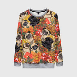 Женский свитшот Мопсики Цветочки