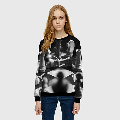 Женский свитшот Шахматы / 3D-Черный – фото 3