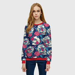 Свитшот женский Реалистичные черепа с розами, цвет: 3D-красный — фото 2